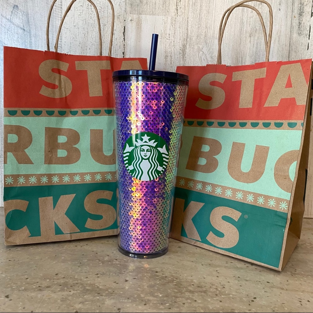 ✨Starbucks Multi Color Sequin Cold Cup 24oz. NWT